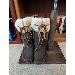 Technica Women’s 7 Brown Leather Sherpa Lined Mid Calf Snow Boots Laced